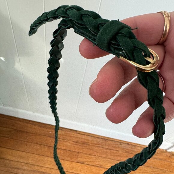 H&M Braided Hunter Green Velvet Skinny Belt w/ Gold Buckle One Size - Picture 3 of 5